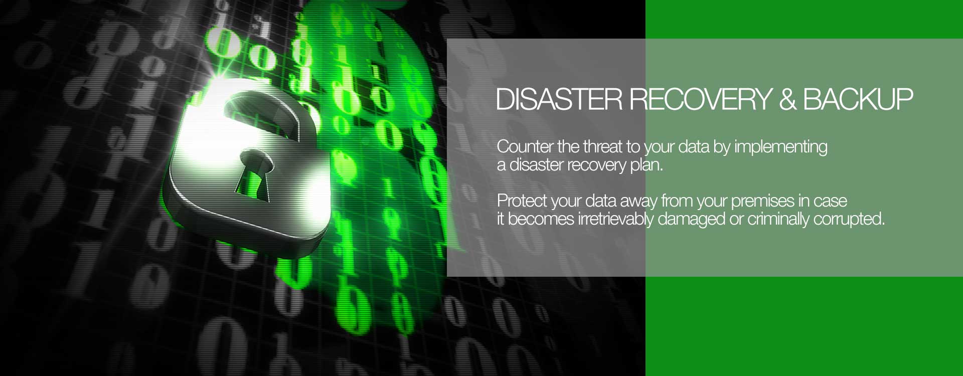 Silver padlock shown over a background of binary numbers coloured in green, representing the security of stored data.